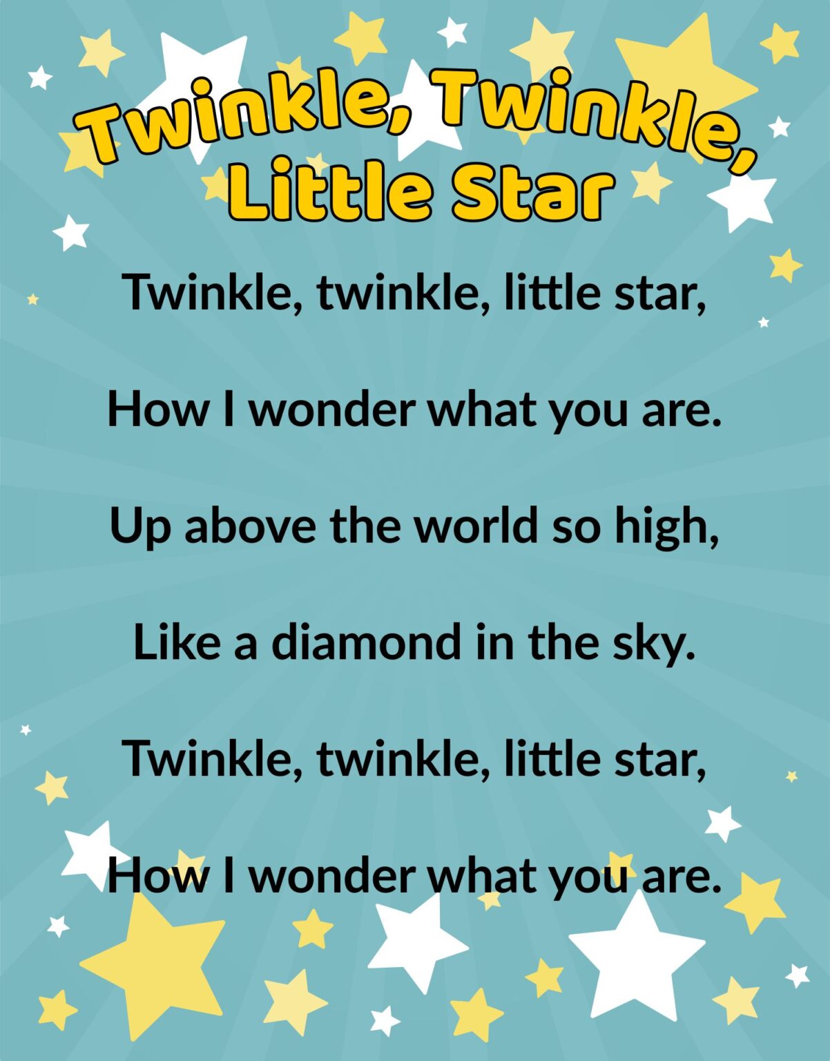 Printable Twinkle Twinkle Little Star Poem - Printable JD