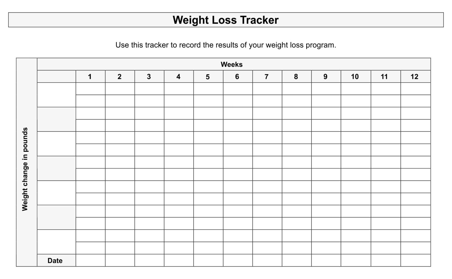 Printable Weekly Weight Chart