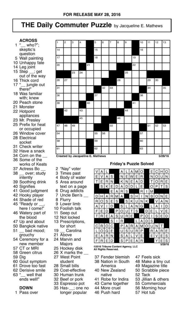 Daily Commuter Crossword Puzzle Printable Printable JD