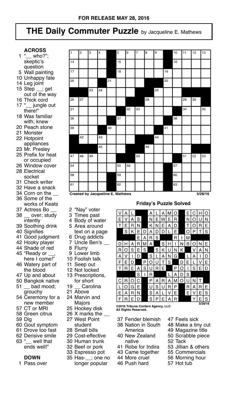 Daily Commuter Crossword Puzzle Printable_58160