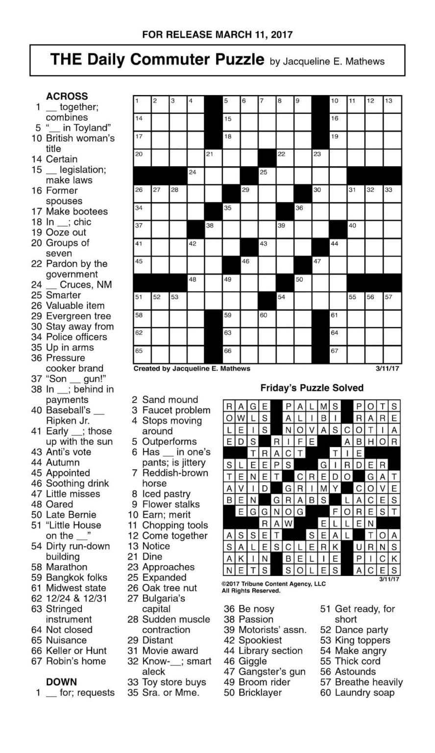 Daily Commuter Crossword Puzzle Printable Printable JD