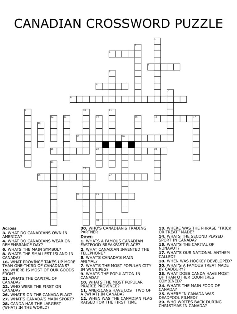 Free Printable Crossword Puzzles Canada Printable JD