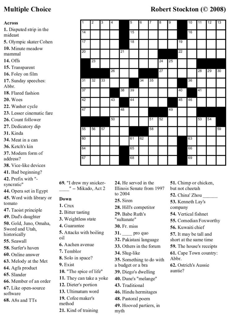 Free Printable Crossword Puzzles For Seniors Printable JD