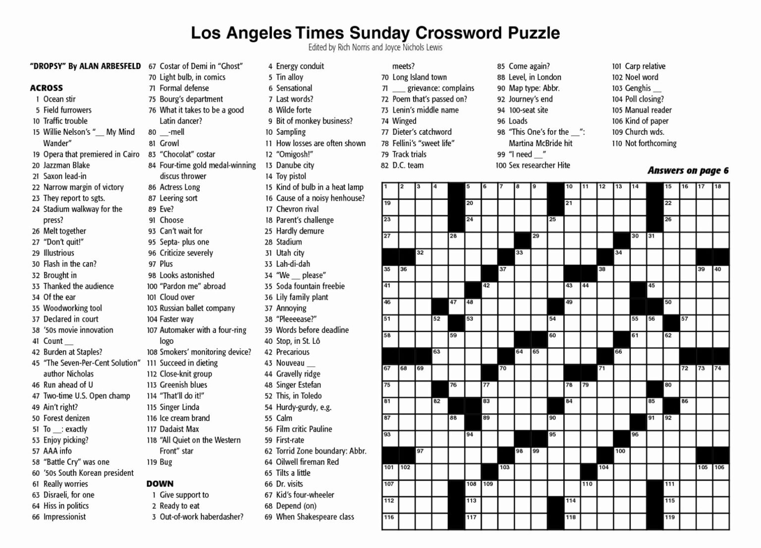 Los Angeles Times Sunday Crossword Printable Printable JD