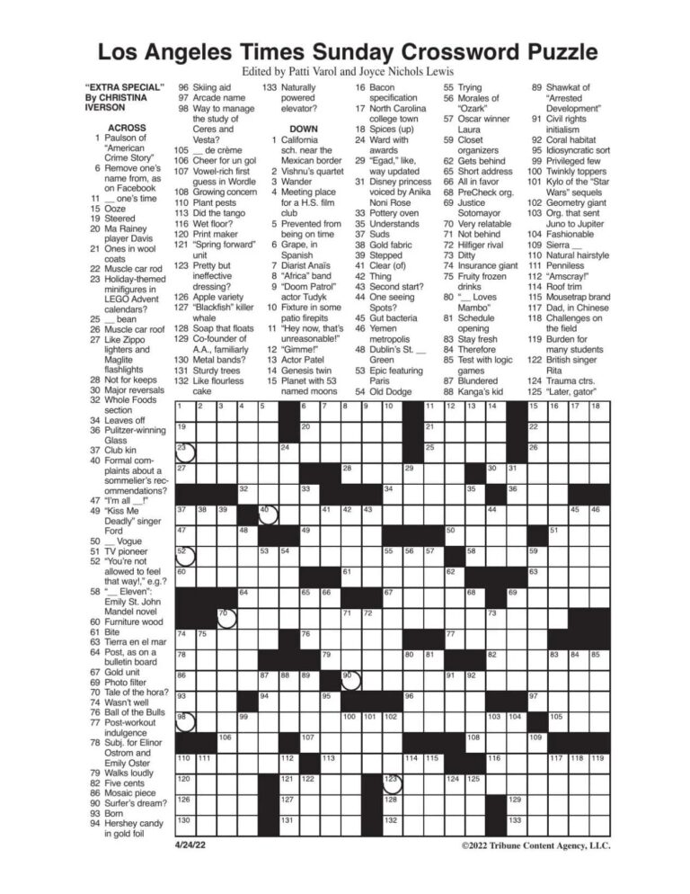 Los Angeles Times Sunday Crossword Printable Printable JD