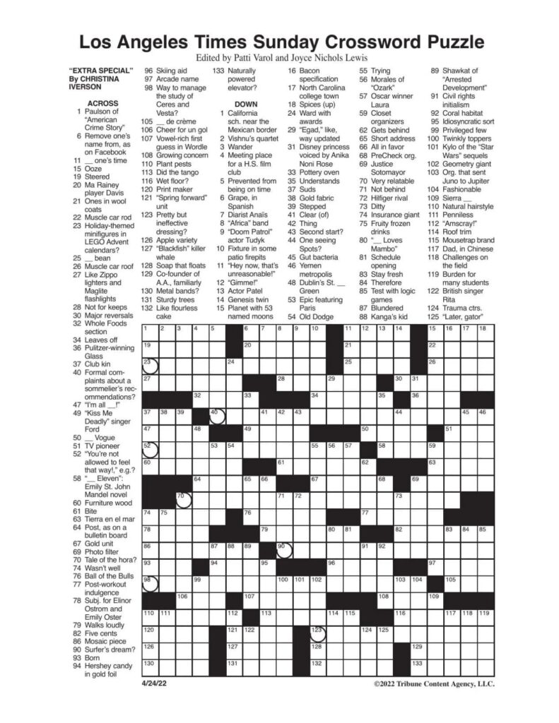 Los Angeles Times Sunday Crossword Printable - Printable JD