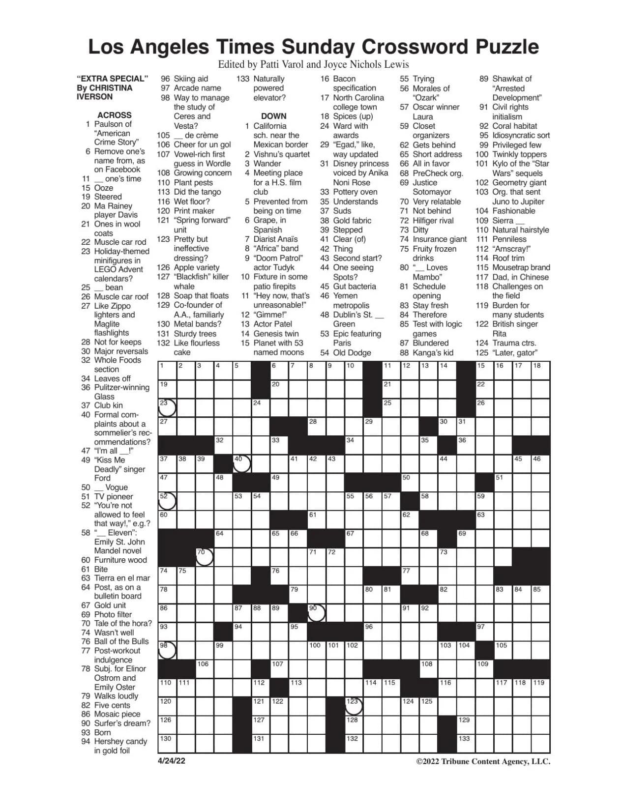Los Angeles Times Sunday Crossword Printable_81605