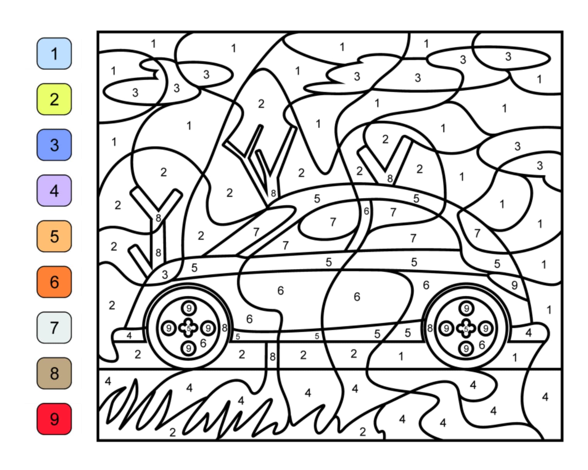 Printable Car Color By Number_92170
