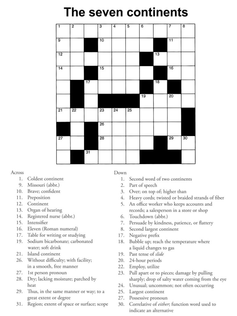 Printable Crosswords With Answer Key - Printable Jd