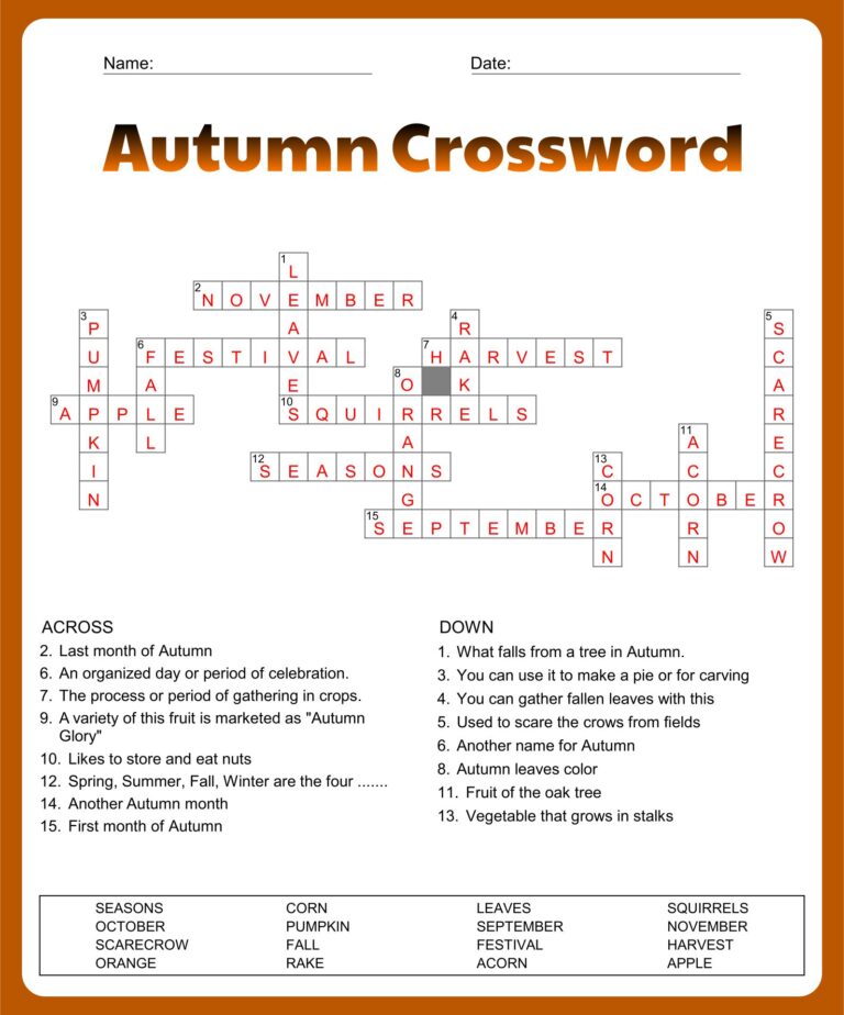Printable Crosswords With Answer Sheet Printable JD