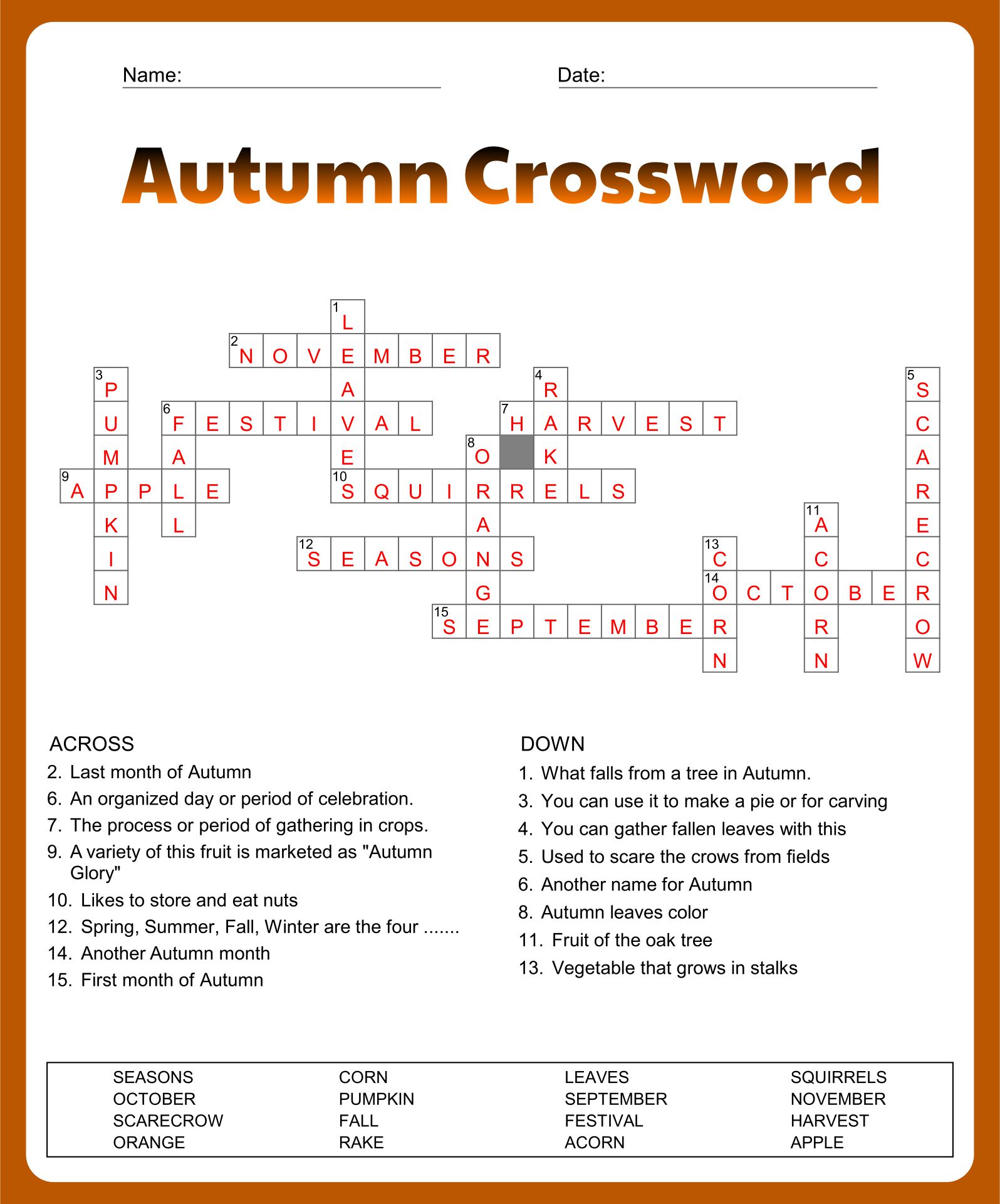 Printable Crosswords With Answer Sheet_51590