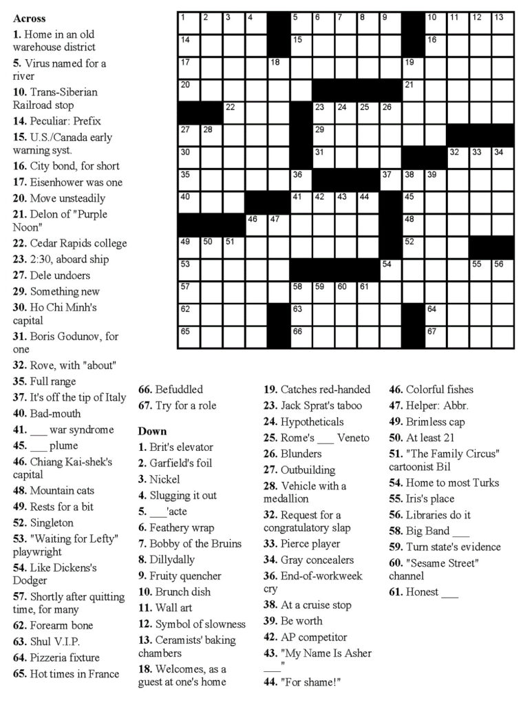 Printable Daily Commuter Crossword Puzzle Printable JD