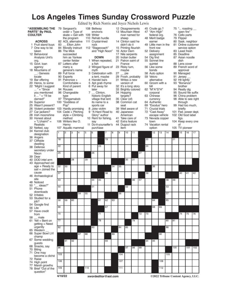 LA Times Sunday Crossword Puzzles Printable - Printable JD