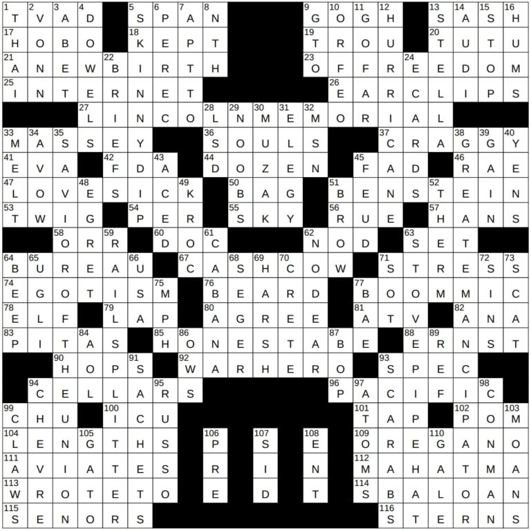 Printable LA Times Sunday Crossword Printable JD