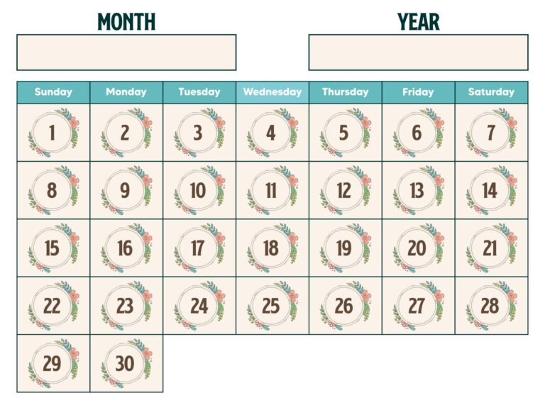 Printable Spring Calendar Numbers - Printable JD