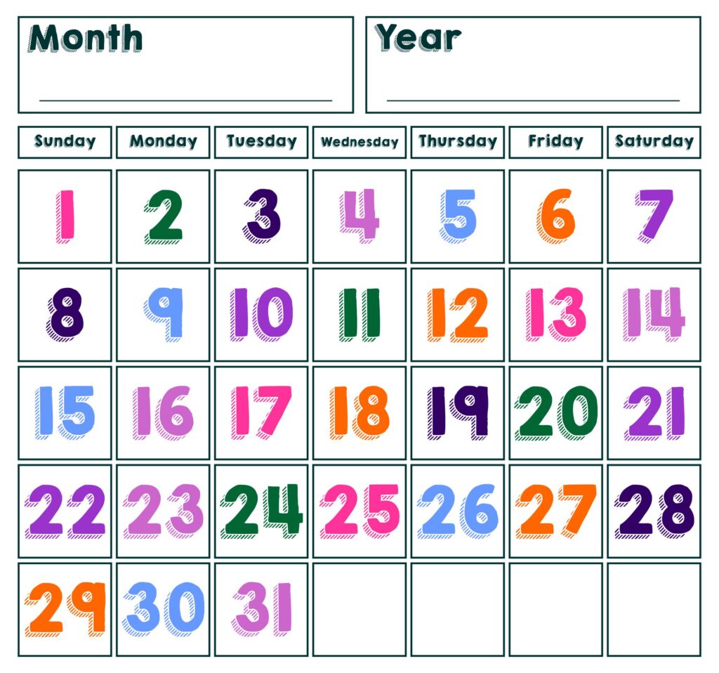 Printable Spring Calendar Numbers - Printable JD