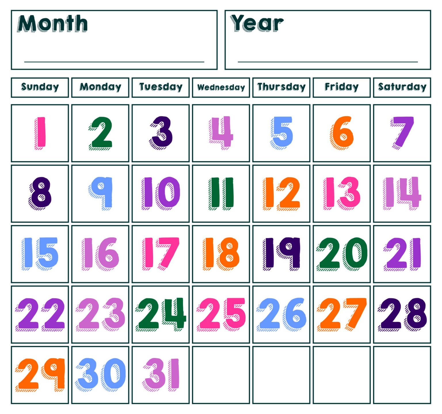 Printable Spring Calendar Numbers Printable JD