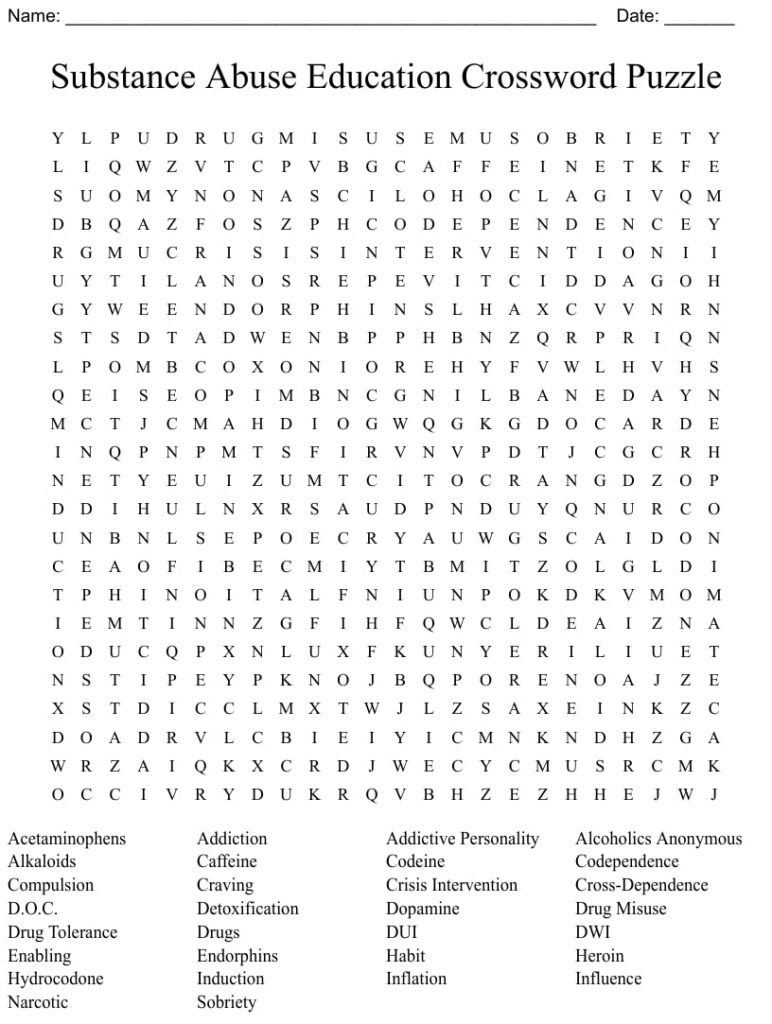 Addiction Puzzles Free Printable Printable JD