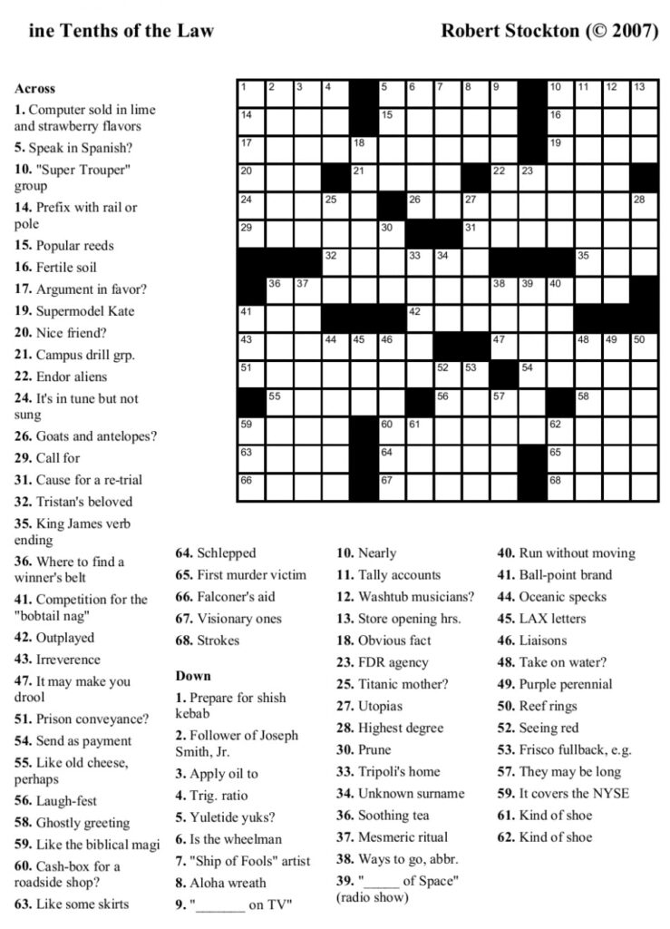 Adult Crossword Puzzles Free Printable - Printable JD