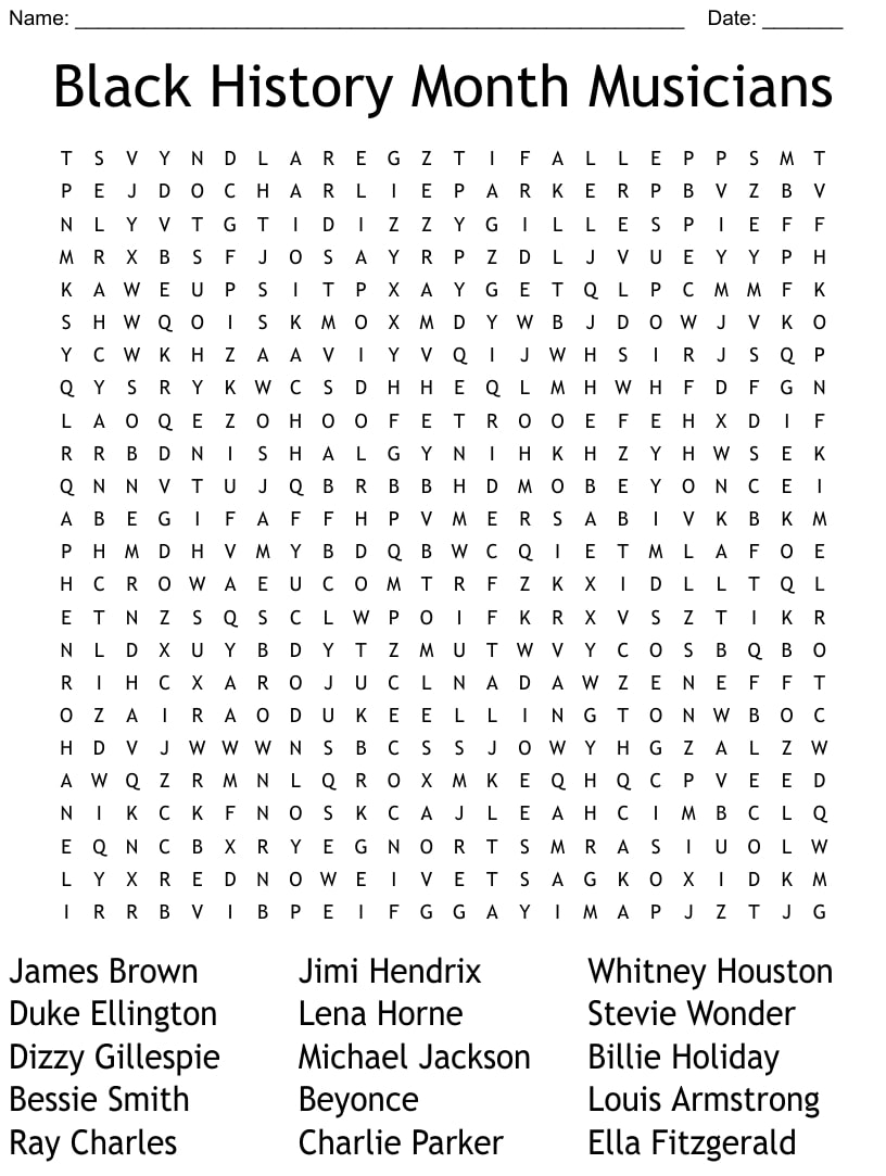 Black History Word Search Puzzle Printable Printable JD