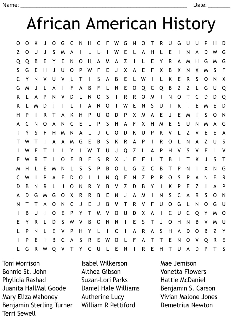 Black History Word Search Puzzle Printable Printable JD