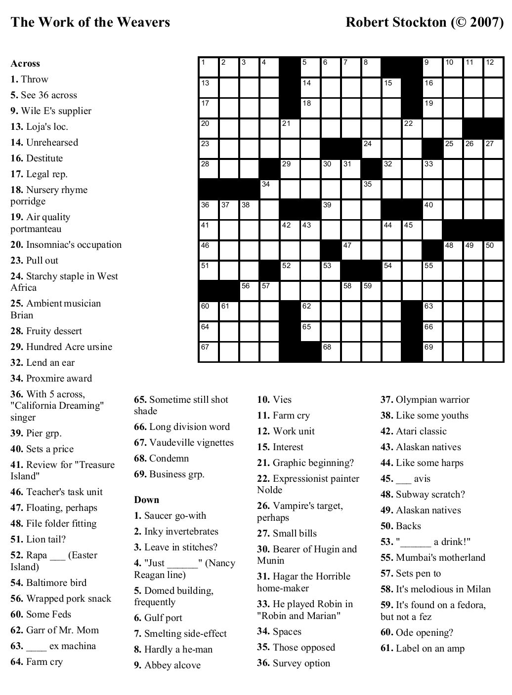Crossword By Thomas Joseph Printable Blank_95241