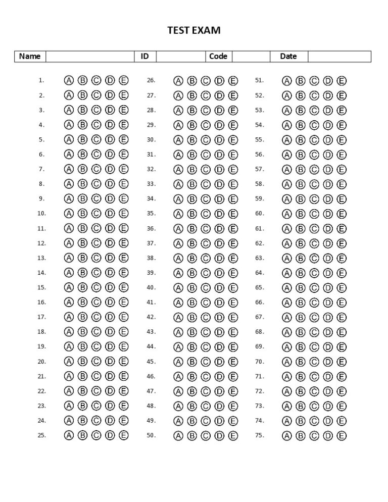 Free Printable Bubble Answer Sheet 150 Printable JD