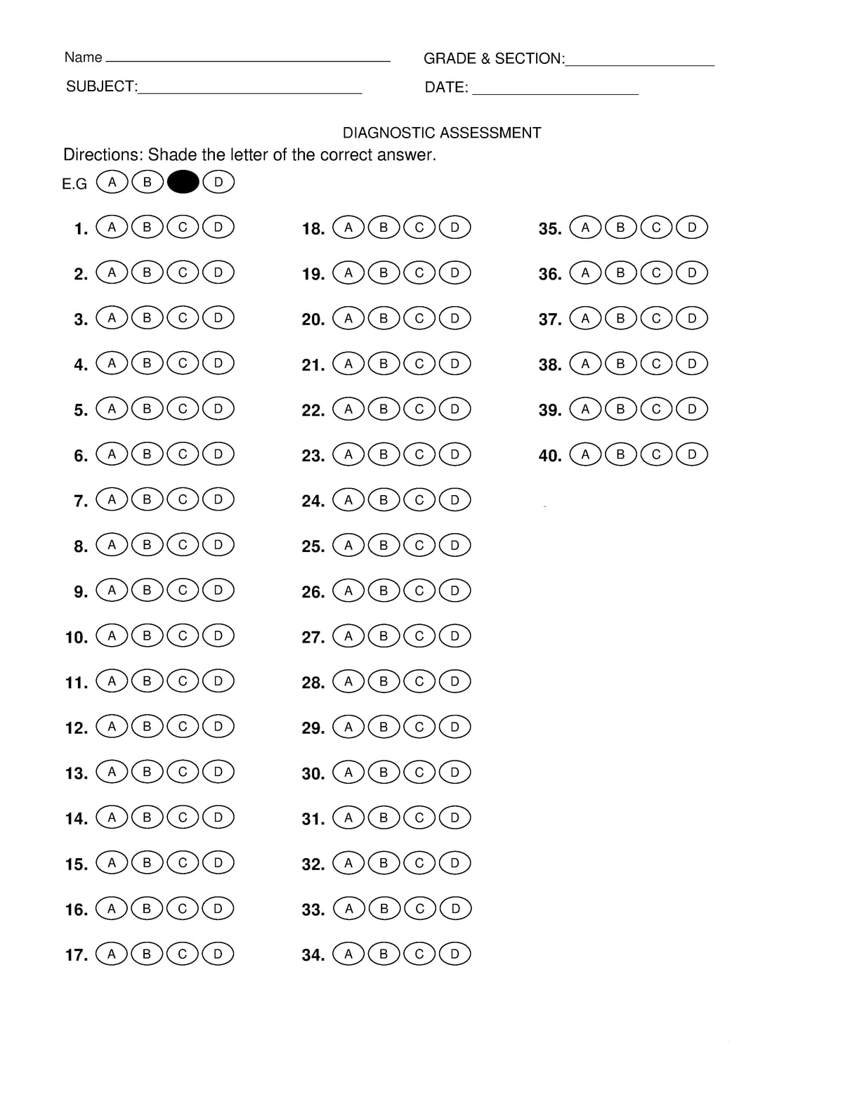 Free Printable Bubble Answer Sheet 1 50 Printable JD