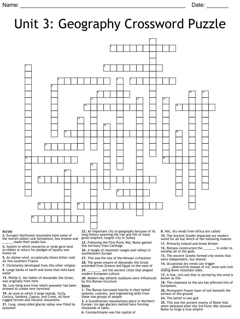 Geography Crossword Printable Printable JD