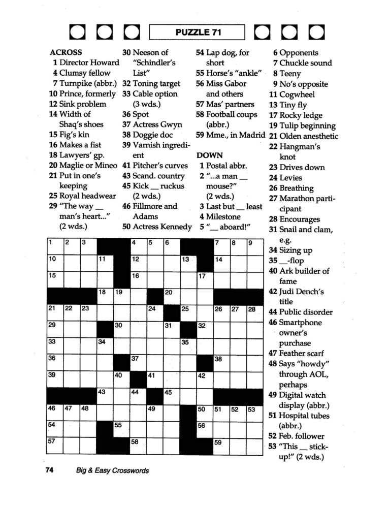 Large Print Crossword Printable - Printable JD