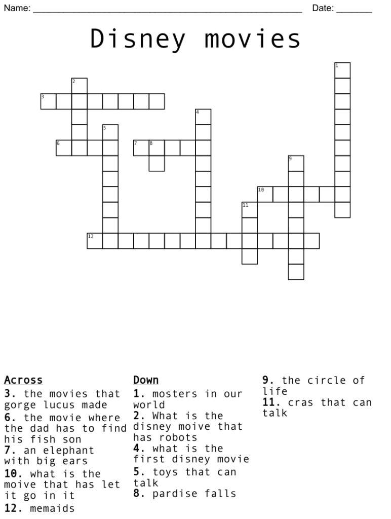 movie themed crossword puzzles