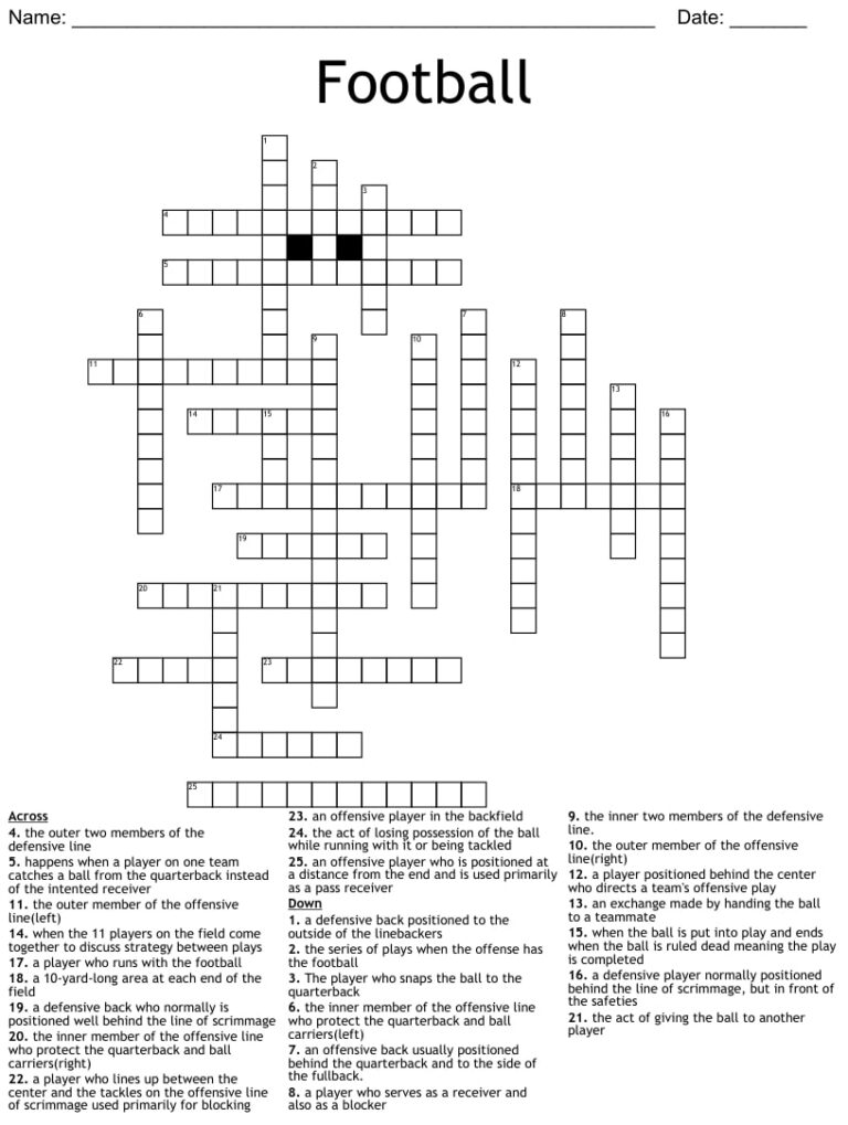 NFL Football Crossword Puzzles Printable With Answers Printable JD
