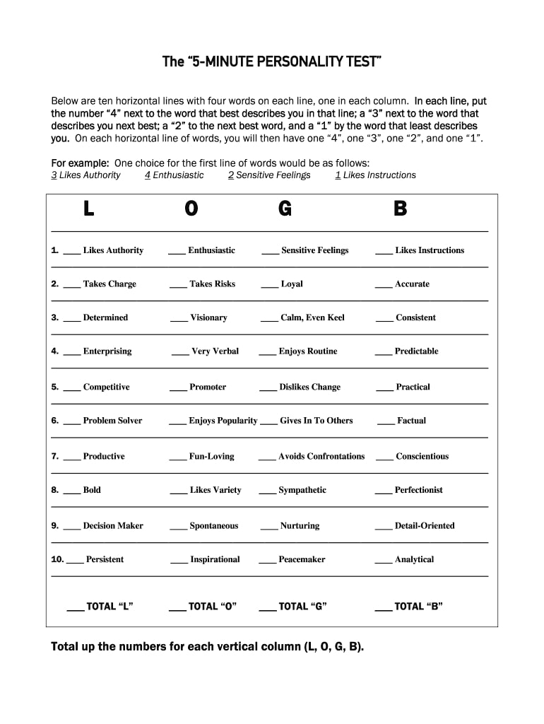 Personality Test Free Free Printable_93627