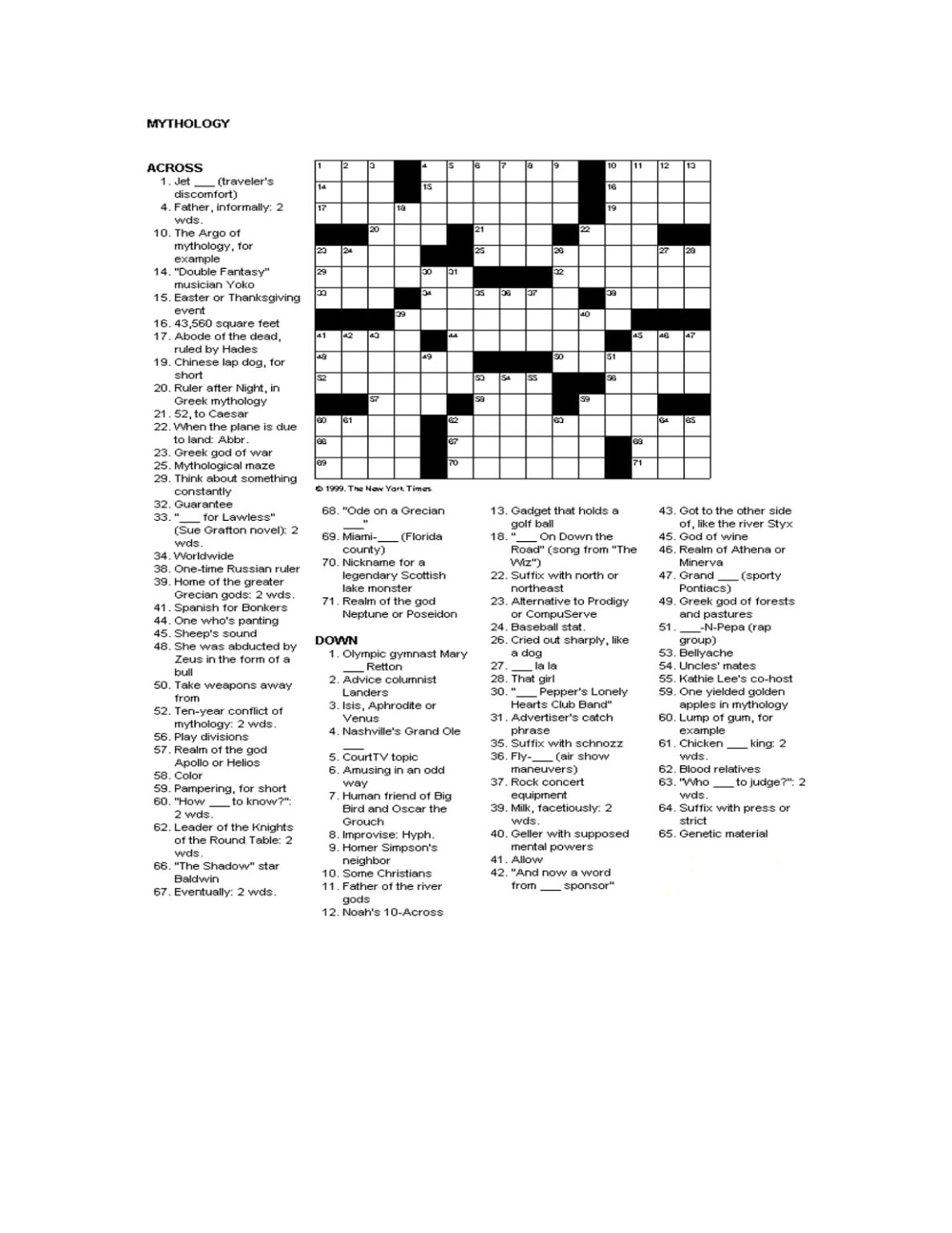 Free Printable Crosswords Medium Difficulty Printable JD