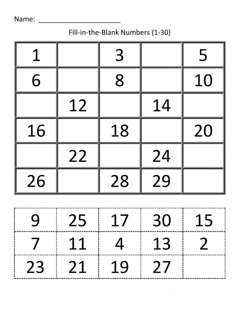 Printable Number Fill It Ins - Printable JD