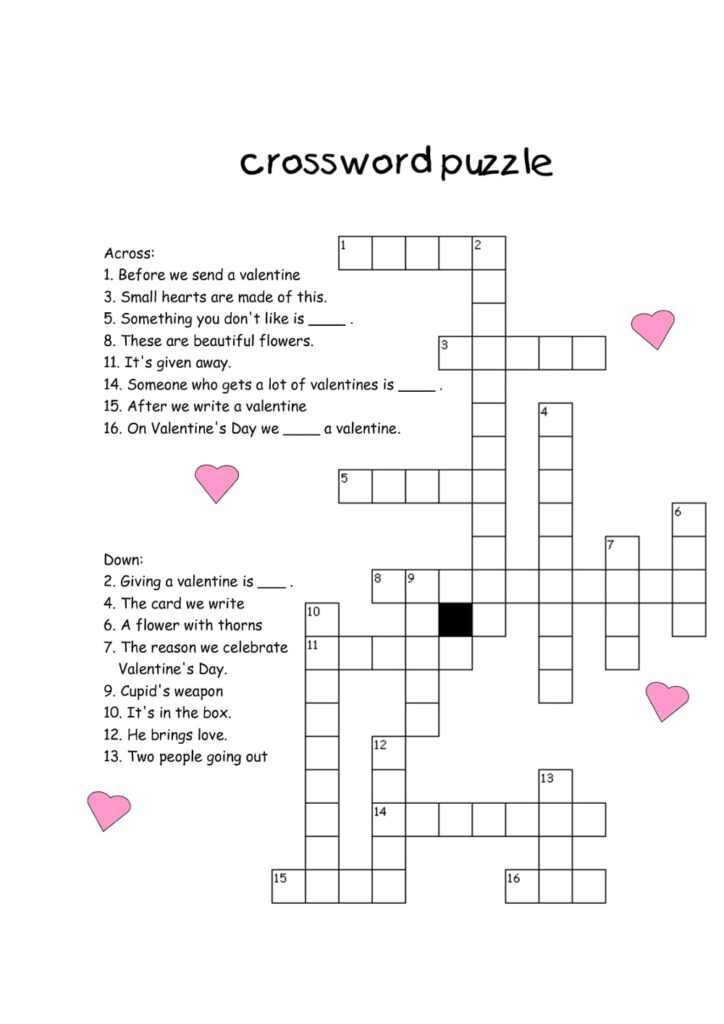 Valentine’s Crossword Puzzles Free Printable - Printable JD