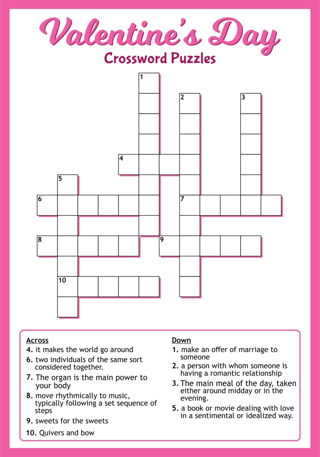 Valentine’s Crossword Puzzles Free Printable - Printable JD