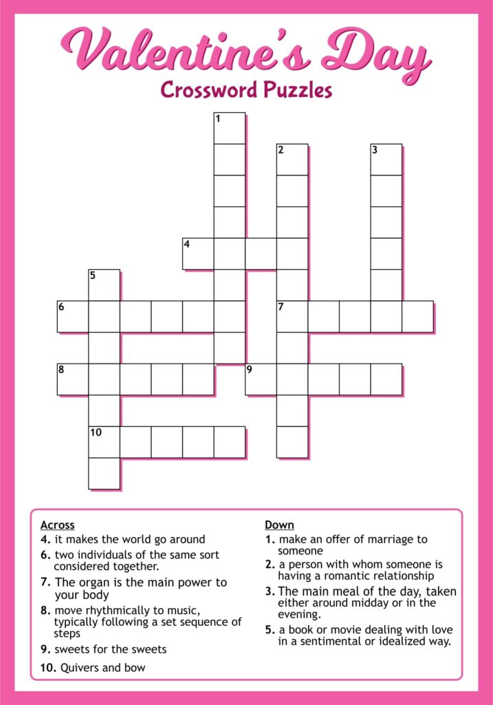 Valentine’s Crossword Puzzles Free Printable - Printable JD