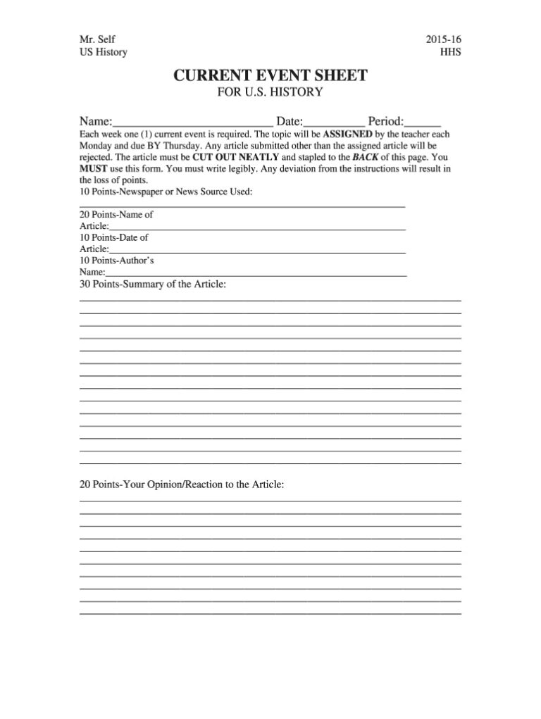 Free Printable Current Events Worksheet Printable JD