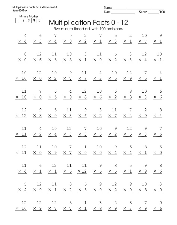 Free Printable Multiplication Timed Drills_26451