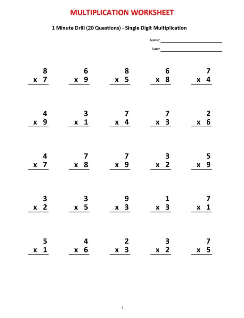 Free Printable Multiplication Timed Drills - Printable JD