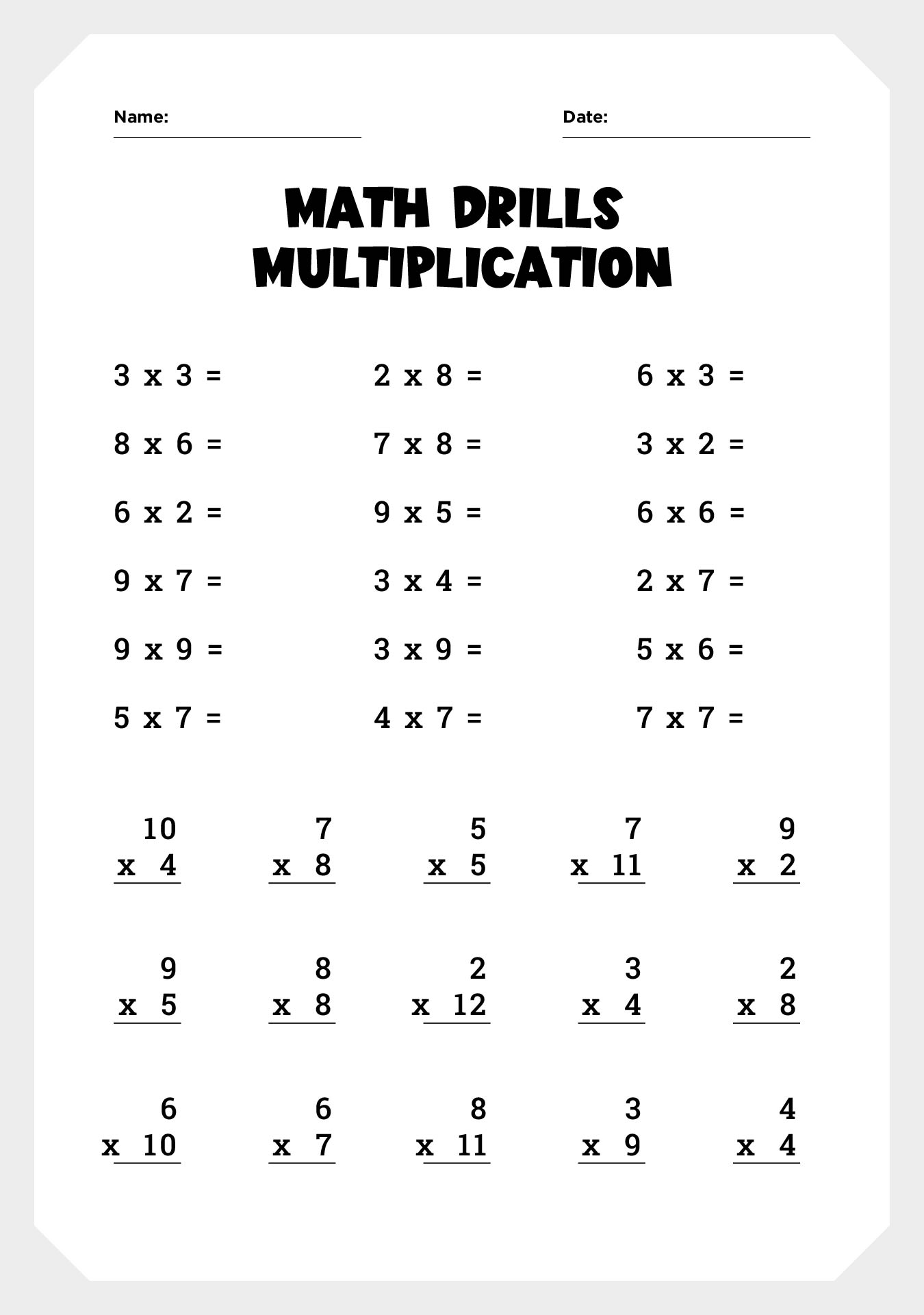 Multiplication 1 Minute Drills