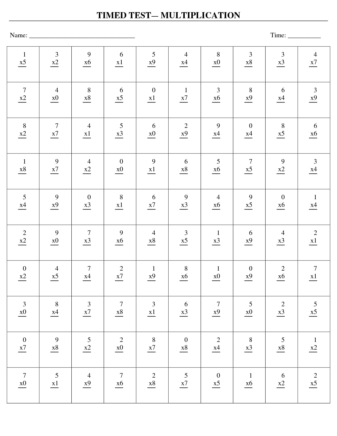 Free Printable Multiplication Timed Drills_51631