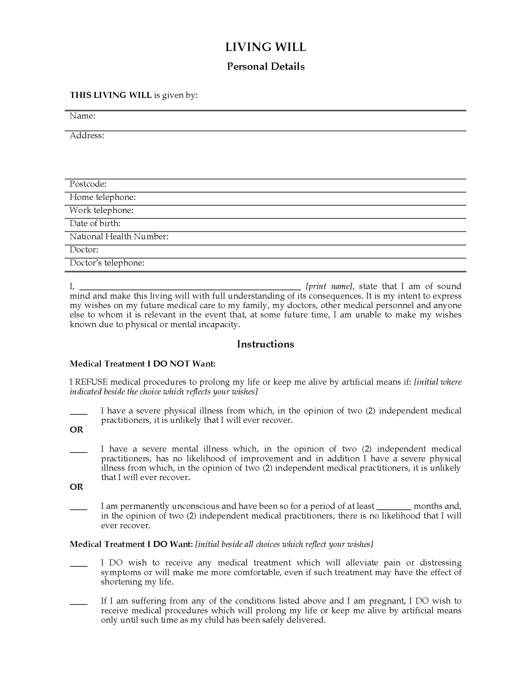 Free Printable Will Forms UK_41635