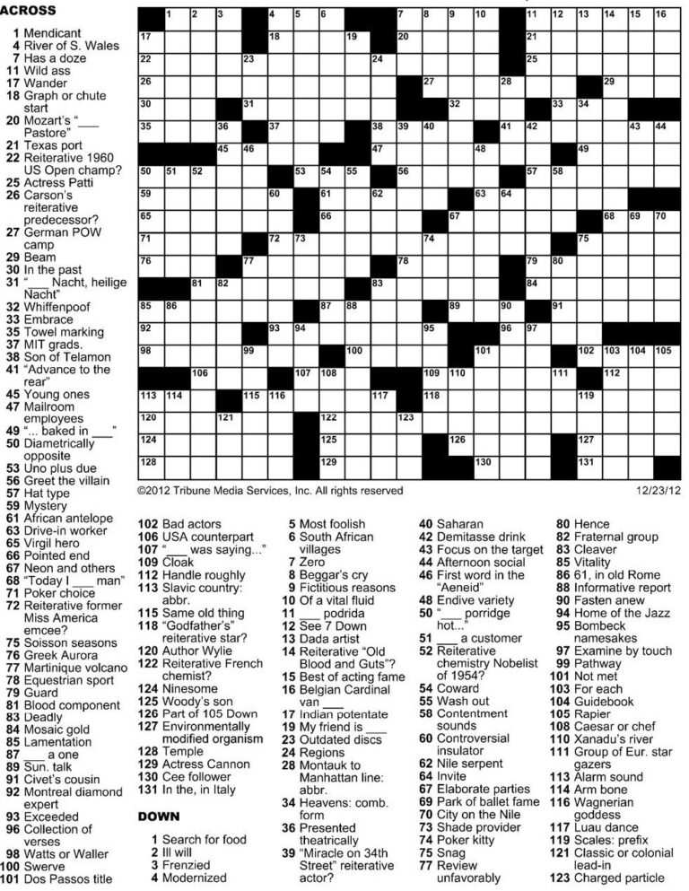 Printable Boston Globe Crossword Printable JD