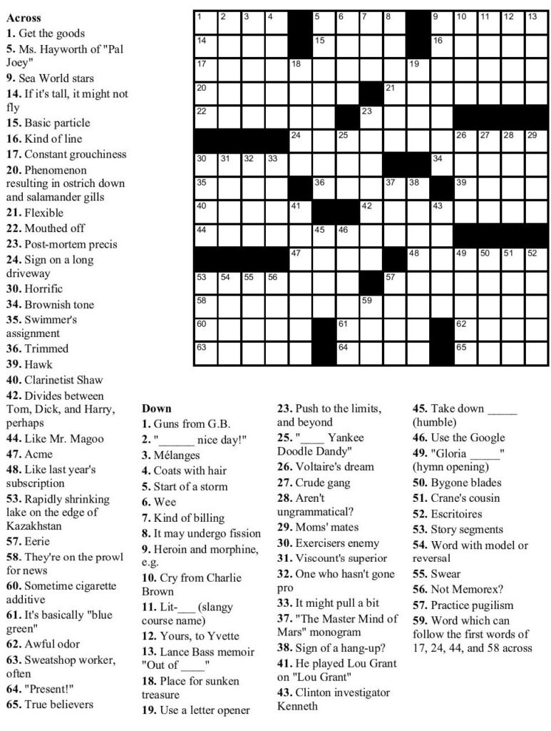 free printable daily commuter crossword puzzles