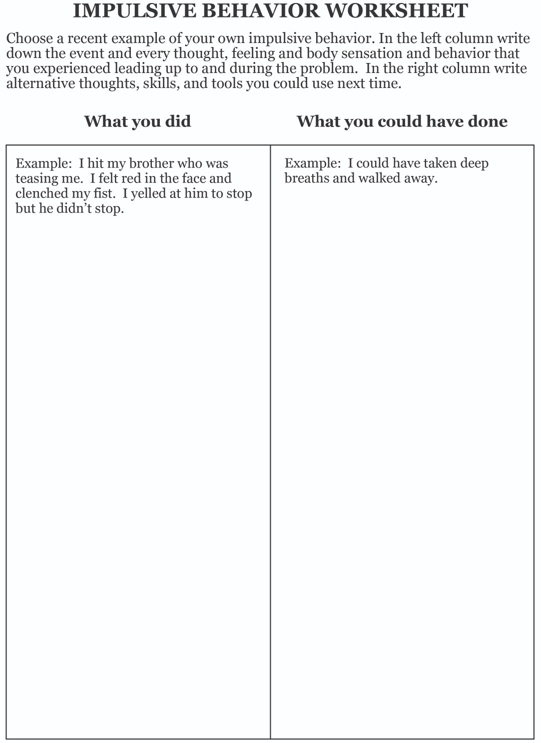 Printable Impulse Control Worksheets Printable JD