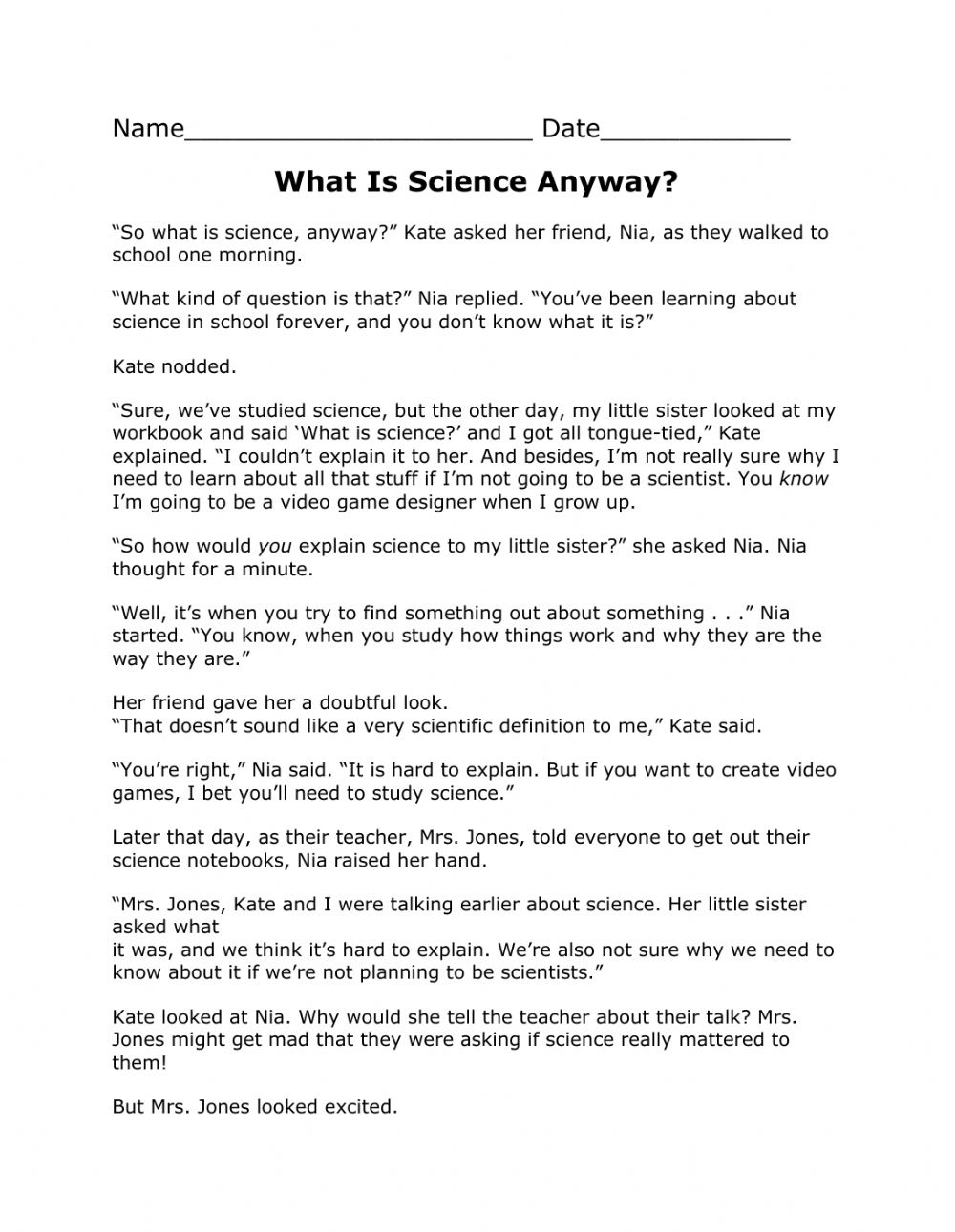 Printable Science Reading Comprehension - Printable JD