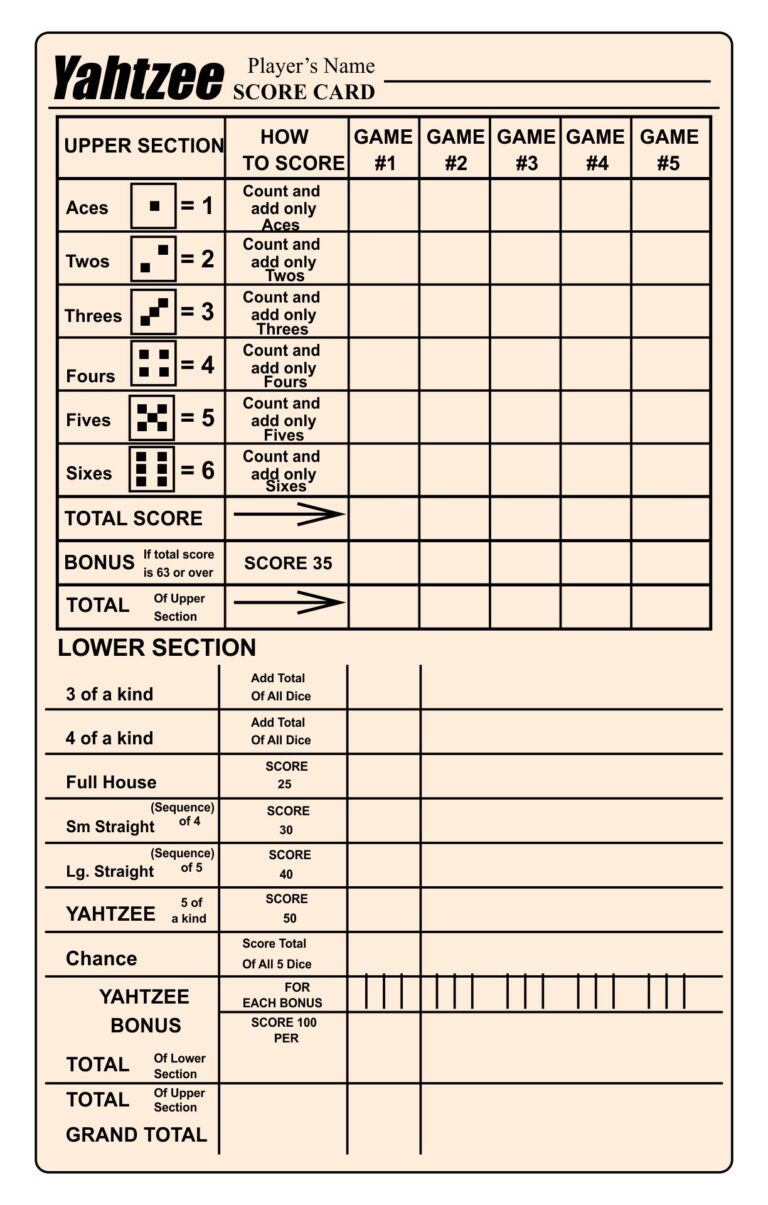 Printable Yahtzee Score Sheets - Printable JD