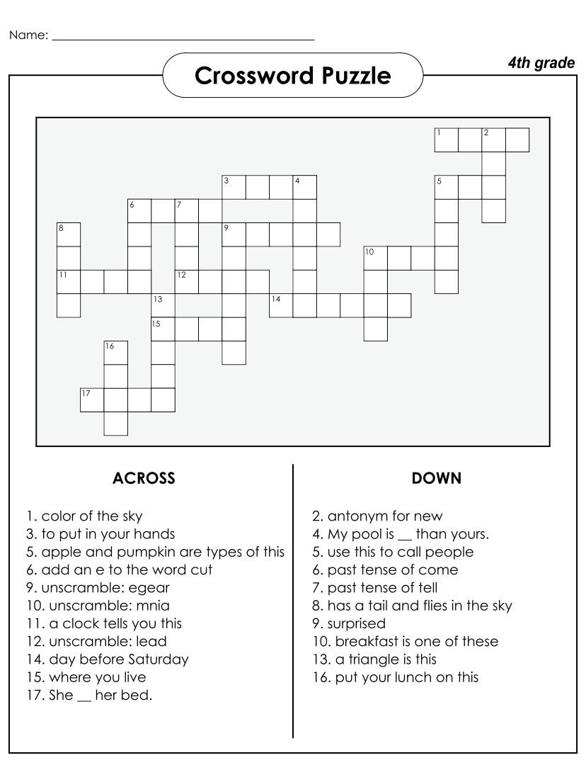 Printable Crossword Puzzles Grade 4_41560